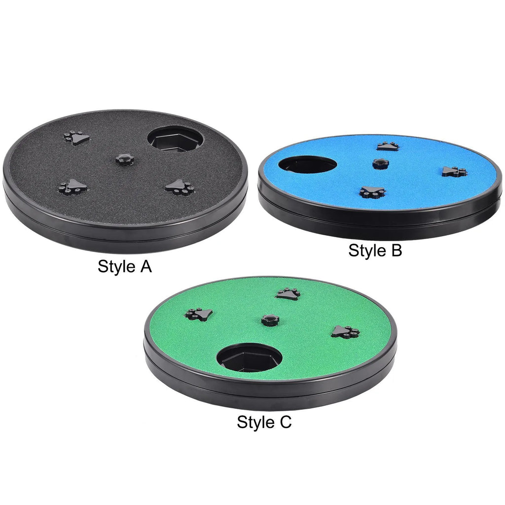 Square blue dog scratch pad with rotating top cover, suction cup base, and raised footprint guides.