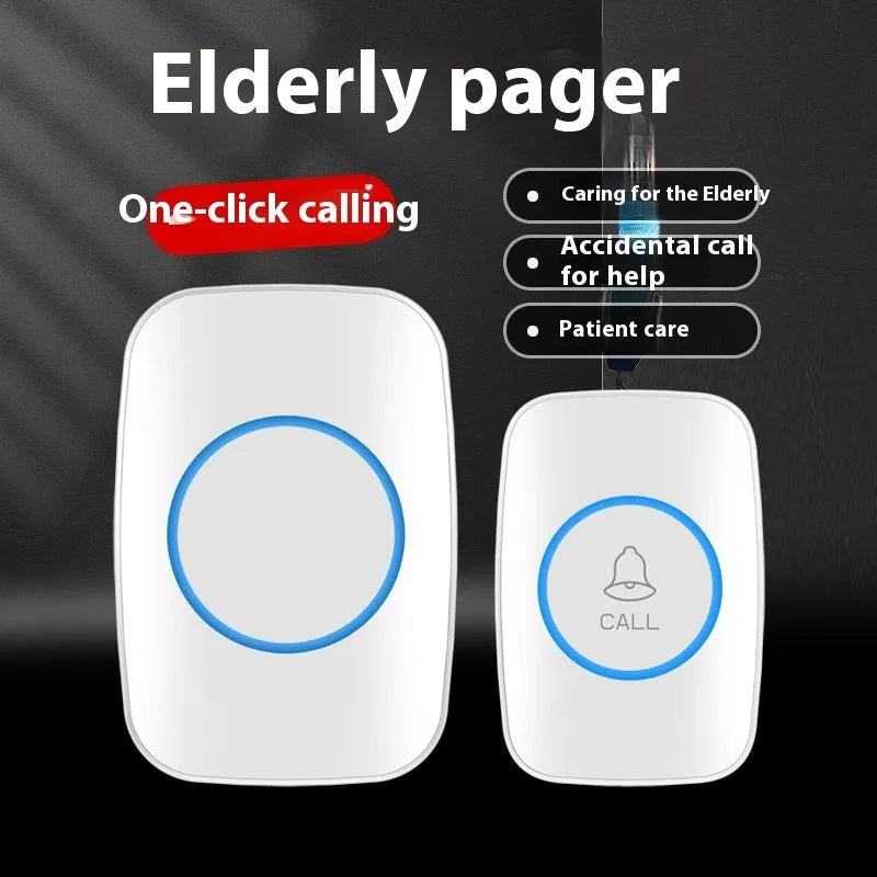 Elderly emergency beeper patient bell device in black, AC powered with 300-metre range pager