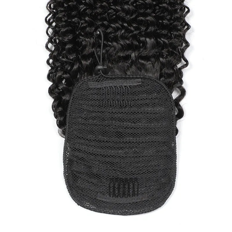 Women natural color real human hair ponytail wig in black with mechanism fitting, available 8 to 26 inches