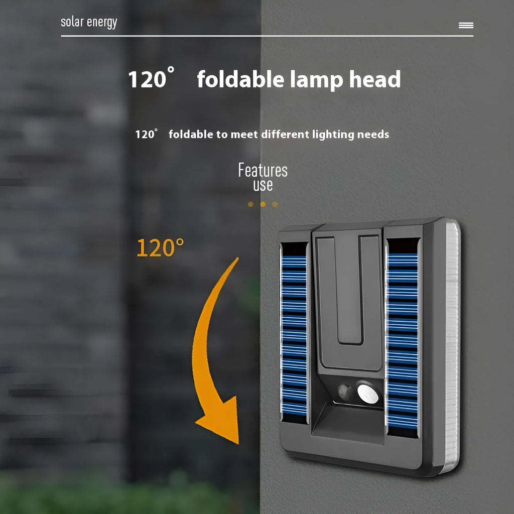 Intelligent outdoor foldable solar wall lamp with induction sensor in pastoral style on garden wall