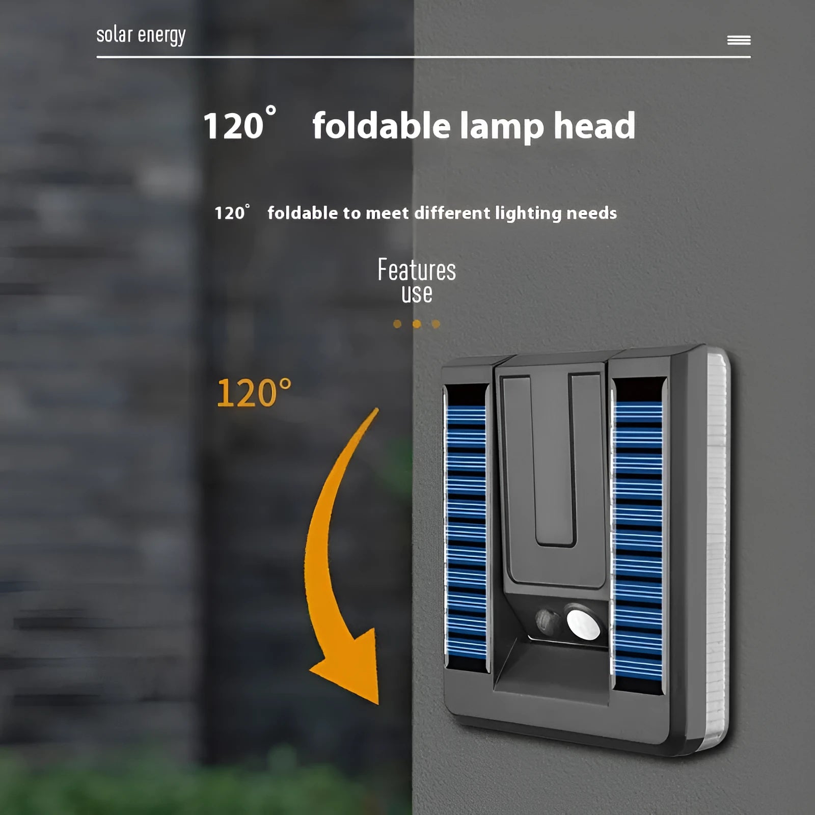 Intelligent outdoor foldable solar wall lamp with induction sensor in pastoral style on garden wall