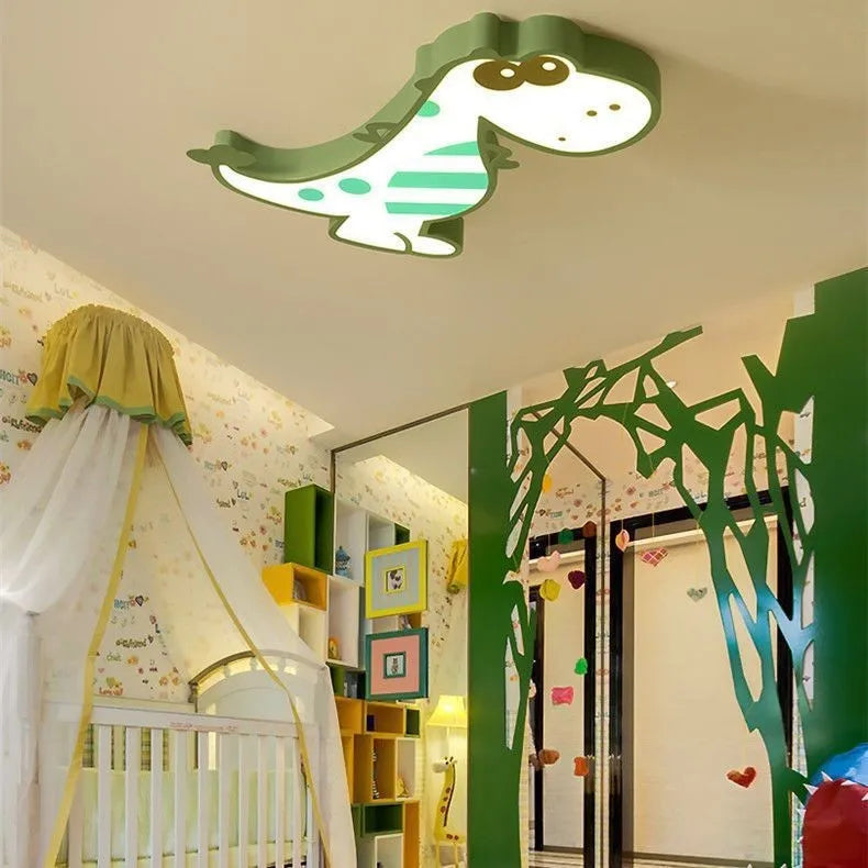 48cm green dinosaur ceiling light with adjustable dimming for children's bedrooms