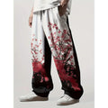 Men's casual straight-leg trousers in plaid gradient print, polyester air layer, drawstring waist, sizes S-5XL.