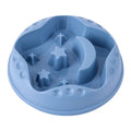 Large grey pet slow feeder dog bowl with moon and star pattern and non-slip heavy base.