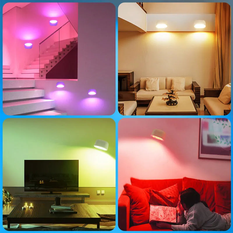 Oval white touch control magnetic wall lamp with remote on a plain background.