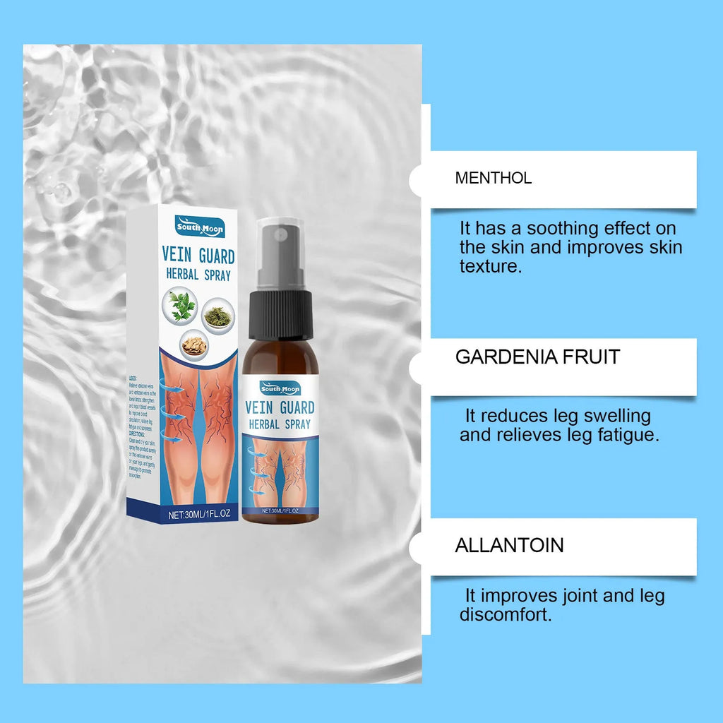 30ml bottle of herbal body care spray with botanical ingredients on a white background.