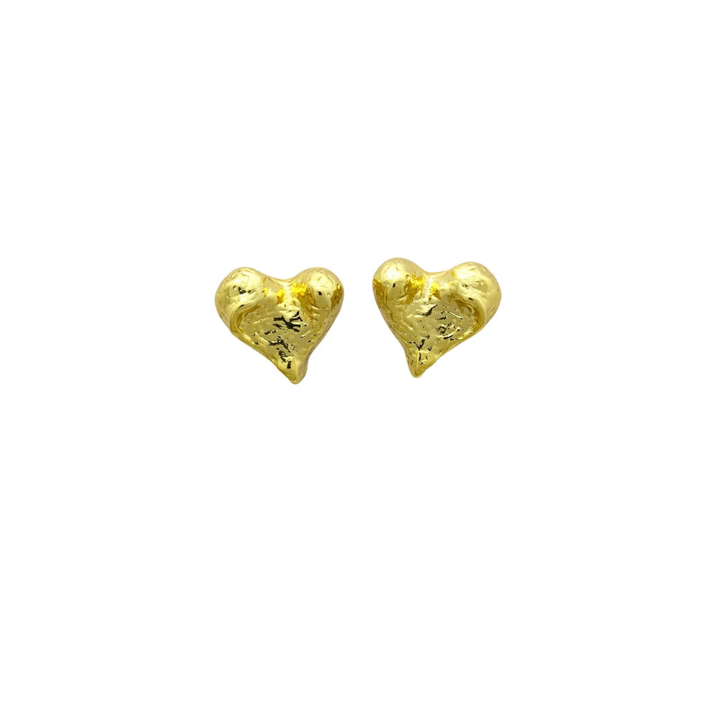 Minimalist silver heart-shaped stud earrings for women on copper base
