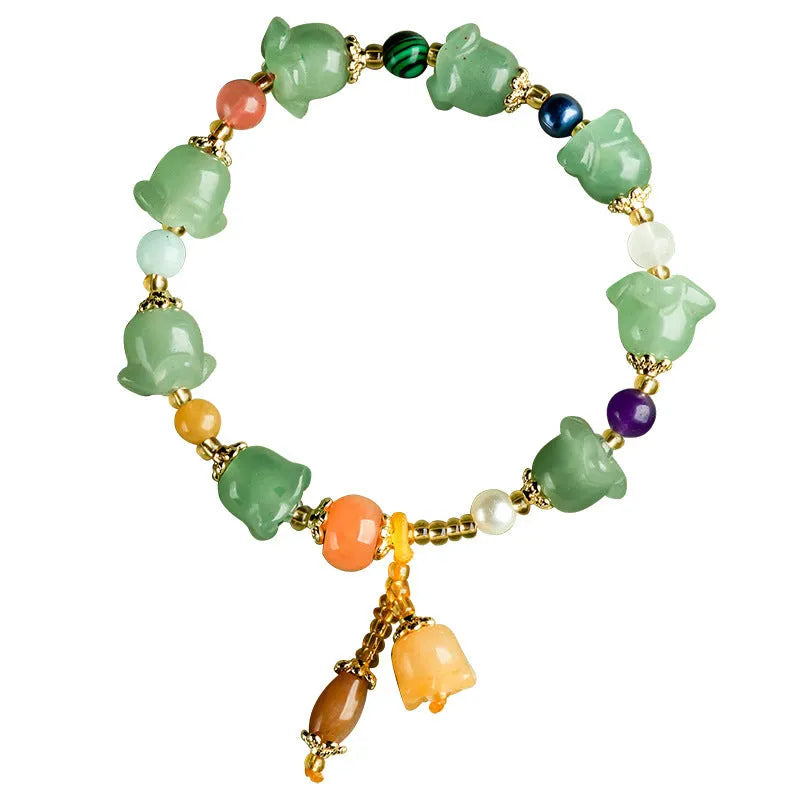 Carved jade bracelet with orchid beads for women's 14-18cm wrists in aventurine orchid colour