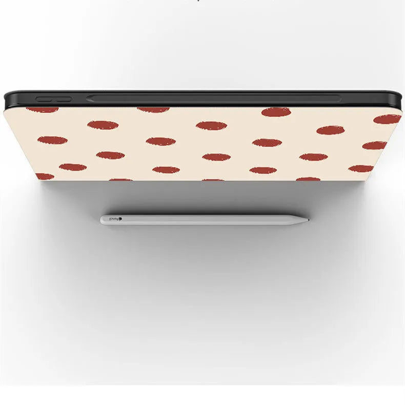 Silicone tri-fold tablet case for iPad with pen tray in wave point colour, imitation leather cover