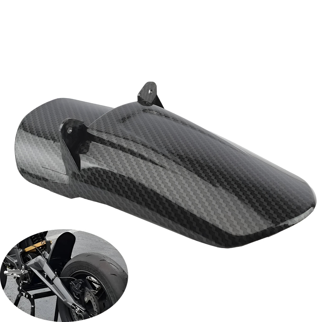 Carbon fibre rear shock absorber fender for a light bee scrambling motorcycle.