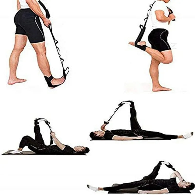Polyester cotton physiotherapy stretch strap for yoga and rehabilitation in black
