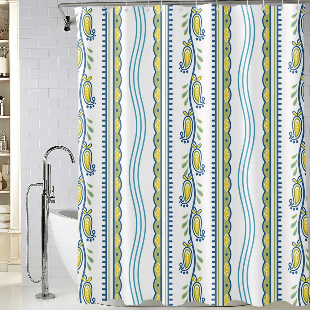 Bomi printed polyester shower curtain and anti-slip floor mat set in modern simplicity style, multiple colours