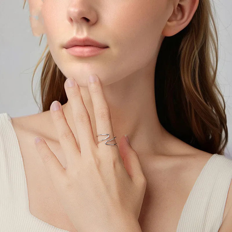 S925 sterling silver adjustable line ring for women, geometric open band, colour SCR1159-E