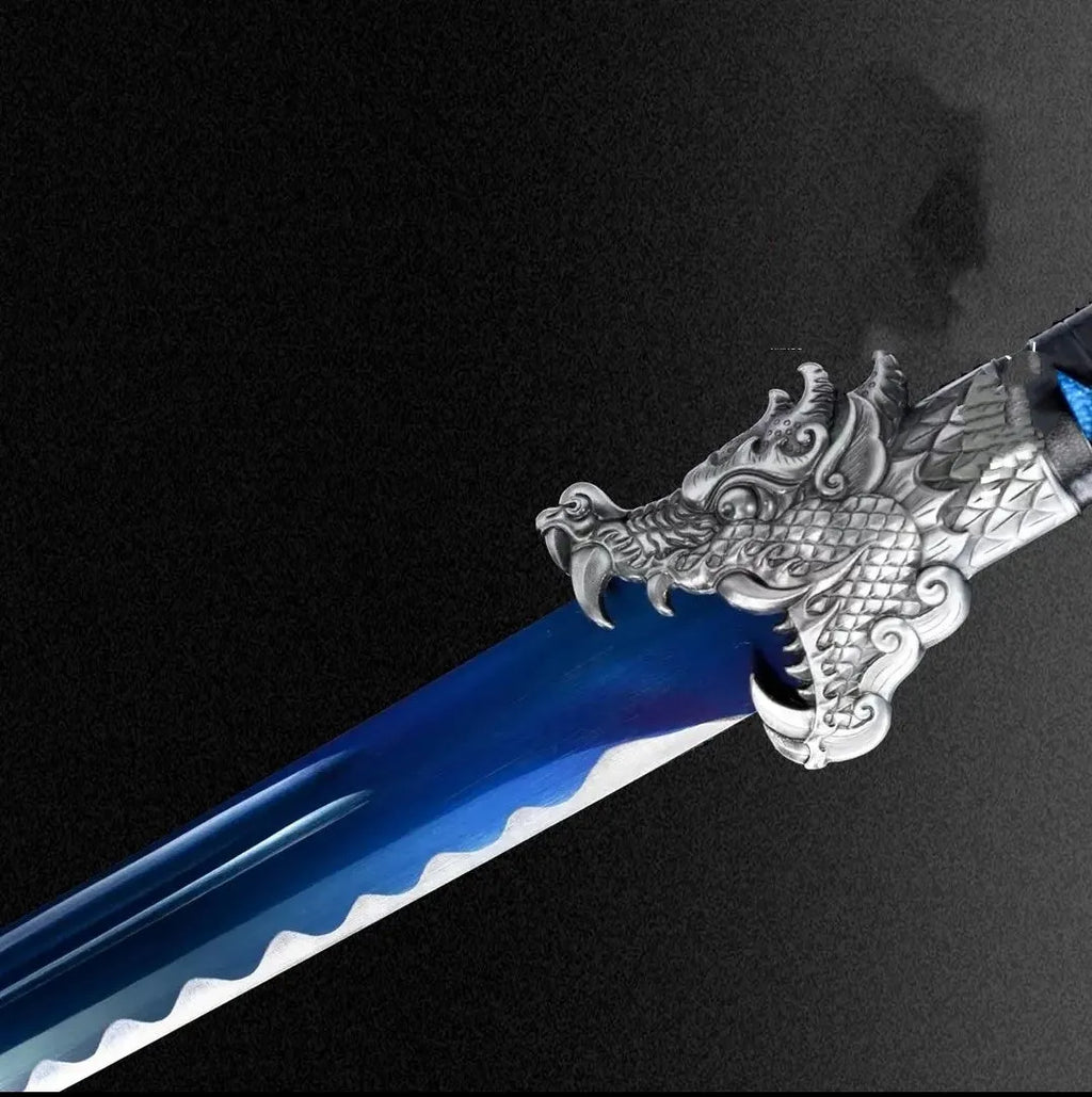 Youlan integral embroidered spring saber 113cm high manganese steel unsharpened sword with solid wood leather scabbard