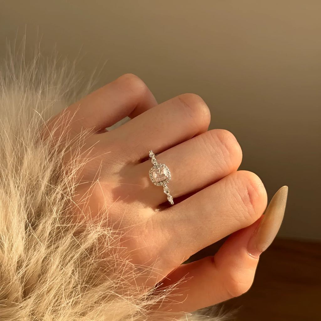 Layered cube sugar silver ring with platinum finish on white background, available in sizes No 5 to No 9