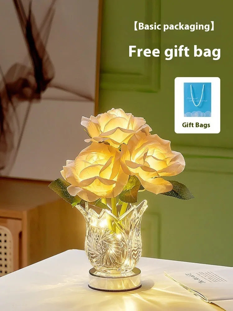 Crystal flowers table lamp with touch dimming control on bedside table