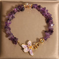Crystal gravel wisteria flower bracelet in purple with alloy inlay and artificial gemstone details for women